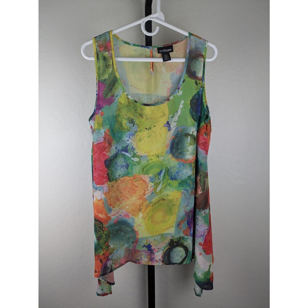 Lane Bryant Colorful Watercolor Print Sheer Tunic Length Tank Top